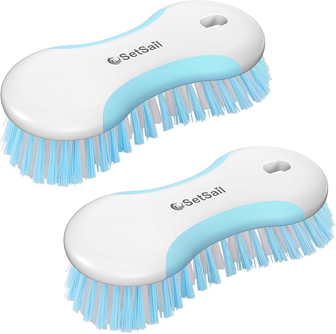 SetSail Multi-Purpose Scrub Brush of 2 Pack, Blue | Stiff Bristles Cleaning Brush with Non-Slip Grip Heavy Duty Scrub Brushes for Cleaning Bathroom Kitchen Tile Bathtub Sink