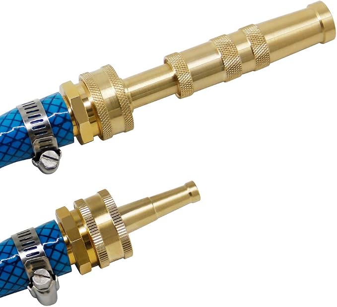 Twinkle Star Brass Heavy Duty Adjustable Twist Hose Nozzle Set | 3/4” GHT Brass Garden Hose Nozzle, Adjustable Water Flow
