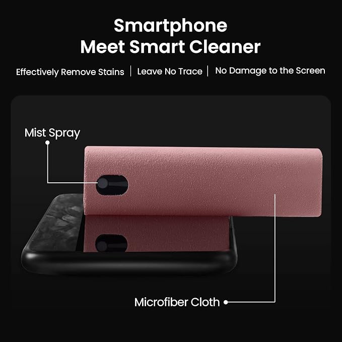 YTT Touchscreen Mist Cleaner, Screen Cleaner, for All Phones, Laptop and Tablet Screens,Two in One Spray and Microfiber Cloth (Pink and Light Gray) 2Pack