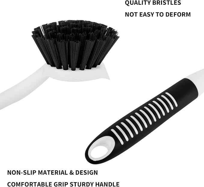 Dish Brush with Handle, 2 Pack Scrub Brushes with Built-in Scraper for Cleaning Kitchen, Pots, Pans and Sink, Scrubber Washing Tools, Black