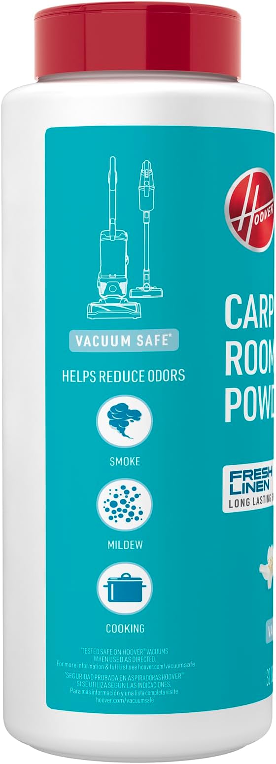Hoover Carpet and Room Refresher, 32 oz, Carpet Powder, Odor Remover | Fresh Linen Scent, Vacuum Cleaner Safe, Rugs, Couches and More, For Use on Carpets, For Home Use