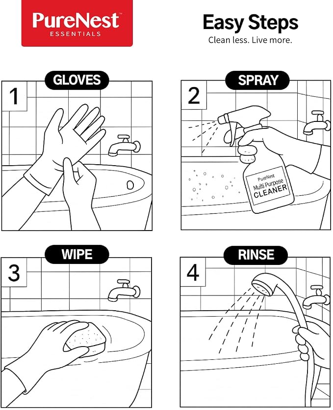 PureNest Heavy Duty Oil Stain Multi-Purpose Cleaner – All-Purpose Kitchen & Bathroom Degreaser, Removes Grease, Grime, and Stains from Tiles, Stovetops, Range Hoods, Sinks, Appliances – 17 fl oz