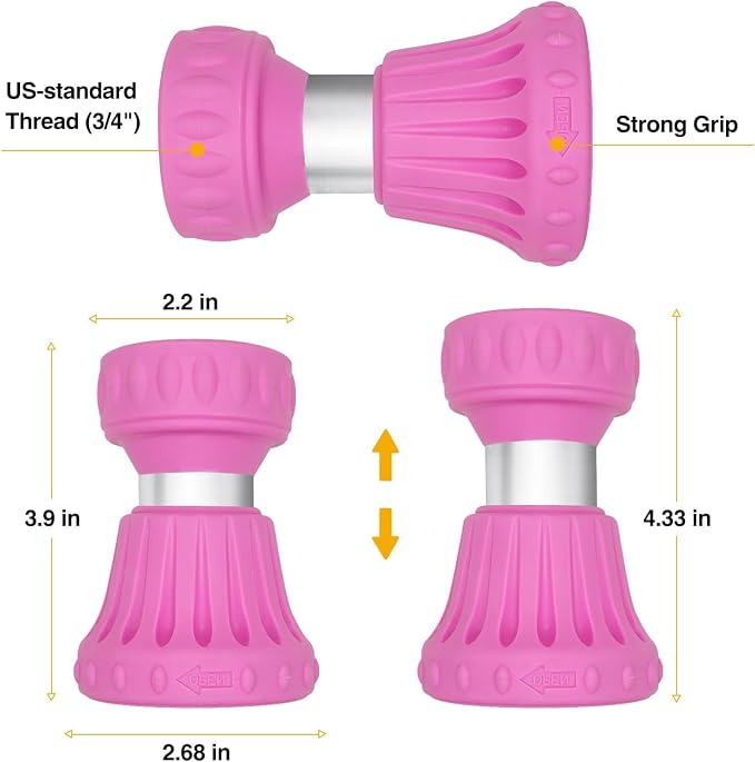 Cyprium Water Hose Nozzle Spray Water Nozzles For Garden Fireman Style Hose Nozzle Outdoor Hose Nozzle Sprayer High Pressure Watertight Connections For Reliable Use In Gardening, Cleaning, Pink