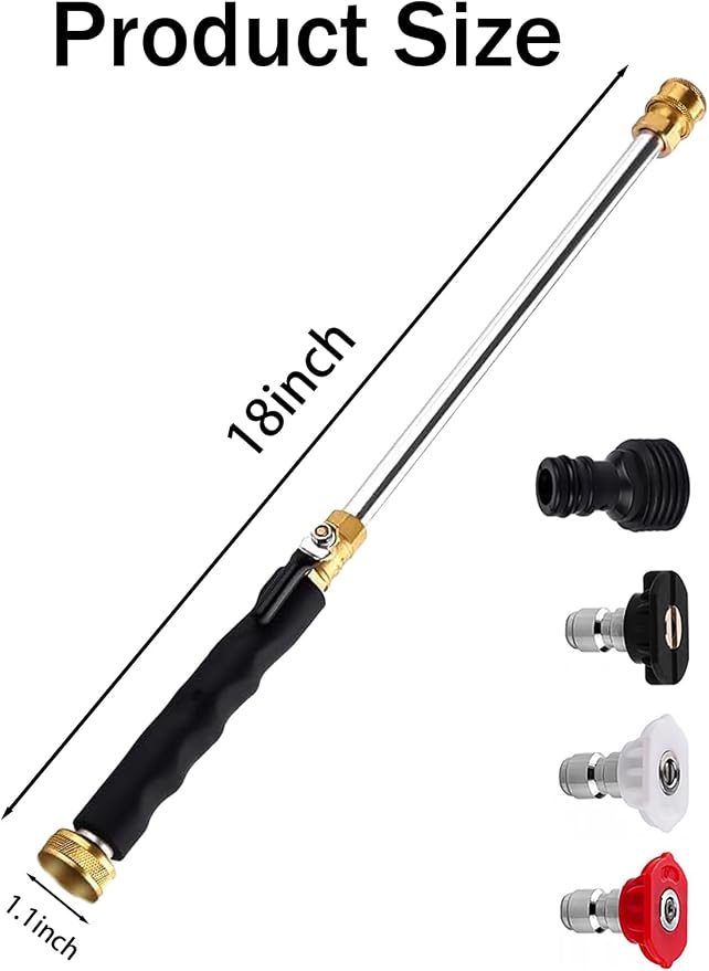 Jet Nozzle High Pressure Hose Nozzle, 18” Hydro Water Hose Nozzle | for Garden Hose with 3 Nozzles & Hose Quick Connectors, Power Washer Wand for Cleaning Patio, Car, Window, Black