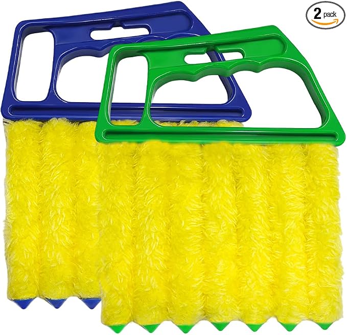 DXNQ 2 PCS Blind Cleaner Duster Tool, Window Venetian Hand-held 7 Finger Dusting Cleaner Brush, Blinds Cleaning Brush Tool for Window Shutters Air Conditioner, Car Accessories (Blue+Green)