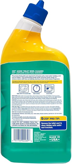 Zep Acidic Toilet Bowl Cleaner - 32 oz (Case of 4) - ZUATBC324 - Experience the Ultimate Cleaning Power with Our 2x Thicker Clinging Formula, Designed to Deliver a Professional-Quality Clean