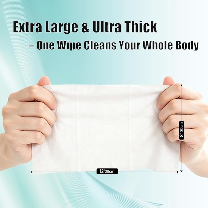 XL No-Rinse Body Wipes for Adults –12 Packs (120 Total) – Oversized, Extra Thick, and Shower-Fresh – Soft, Gentle & Disposable – For Men, Women, and Seniors – Ideal for Camping & Travel（Do Not Flush）