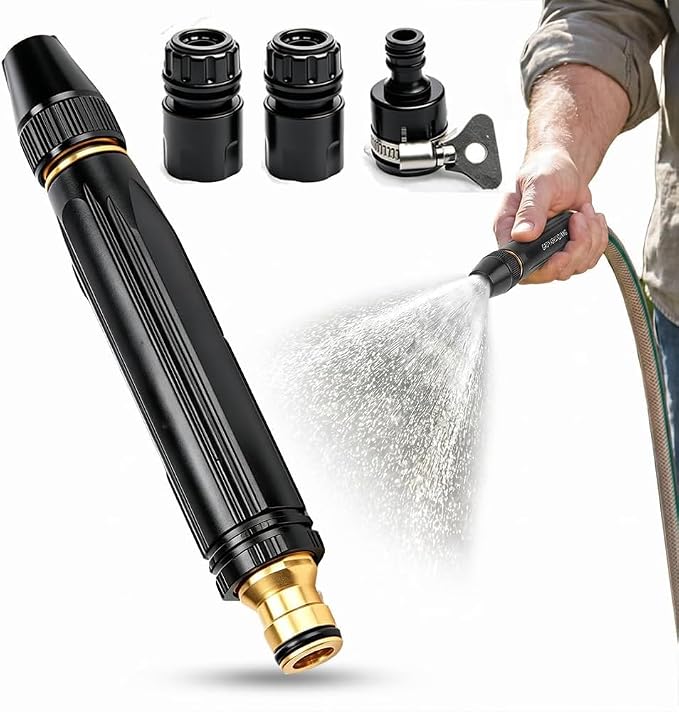 2026 New Heavy Duty High Pressure Hose Nozzle, 8X Booster Car Wash Water Gun with Adjustable Spray (Jet/Mist/Shower), Copper Alloy, Tool-Free Setup – for Garden, Lawn, Plant Watering，1PCS
