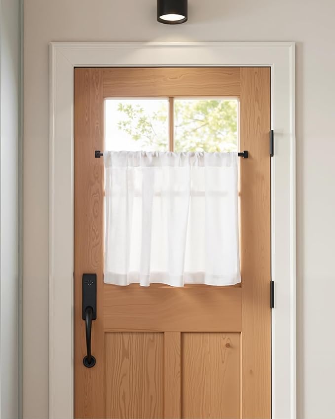 jinchan Modern Linen Rod Pocket Tier Curtains, 26x30, 2 Panels, White | Light filtering, cafe curtains, machine washable, farmhouse, kitchen, bathrooms, laundry, small window, over sink