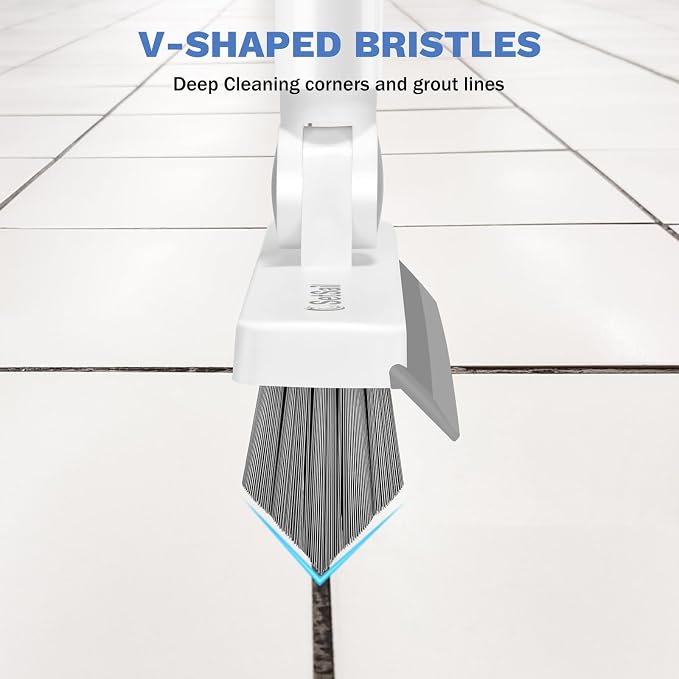 SetSail Grout Cleaner Brush with Long Handle, V-Shaped Floor Scrub Brush | Swivel Grout Brush Stiff Bristle Floor Grout Scrubber for Bathroom, Tile Line, Crevice, Kitchen, Wall, Deck, Garage