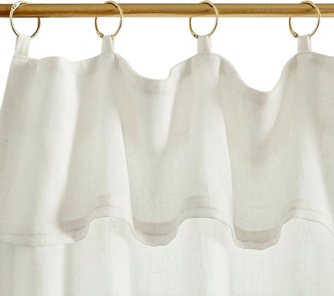 jinchan Linen Tier Kitchen Curtains, 30x24, 2 Panels, Beige White | Light filtering, rod pocket, farmhouse, small window decor, cafe style, machine washable, bathroom, laundry room, RV
