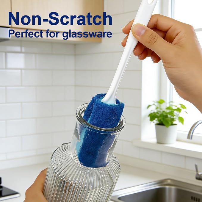 CELOX 2 Pack Sponge Brushes with Handle, Baby Water Bottle Cleaner Brush, Bottle Brushes for Cleaning, Washer and Cleaning Brush