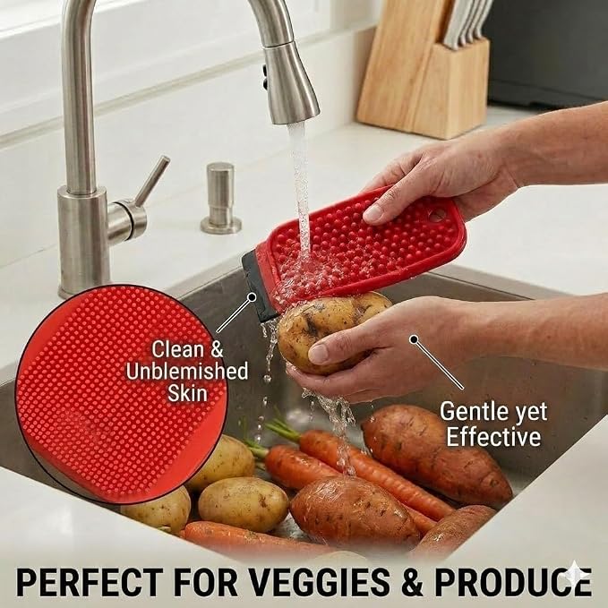 3-in-1 Silicone Dish Sponge - BPA-Free Food-Grade Cleaning Brush with Dual-Sided Scrubber & Scraper, Hanging Hole Fast-Dry Reusable for Dishes/Fruits/Vegetables (Grey 2PCS)