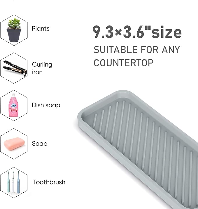 EG-SIPRO Kitchen Sink Organizer Tray,2 Pack Silicone Sponge Holder for Kitchen Sink Bathroom Counter Tray Silicone Soap Tray Holder for Soap dispenser Bottle