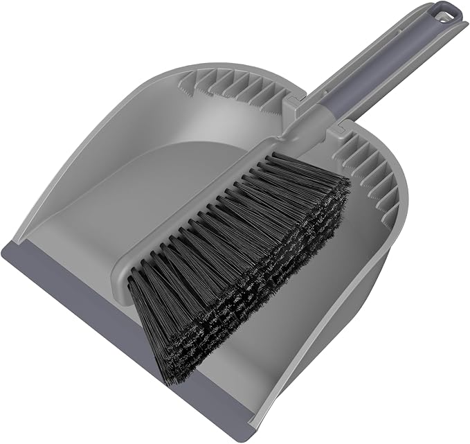 SetSail Small Dustpan and Brush Set with Teeth for Pets Care，Grey | Nesting Snap-On Handheld Broom and Dust Pan Portable Broom and Dustpan Set Suitable for Desktop, Sofa, Camping