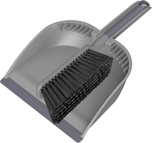 SetSail Small Dustpan and Brush Set with Teeth for Pets Care，Grey | Nesting Snap-On Handheld Broom and Dust Pan Portable Broom and Dustpan Set Suitable for Desktop, Sofa, Camping