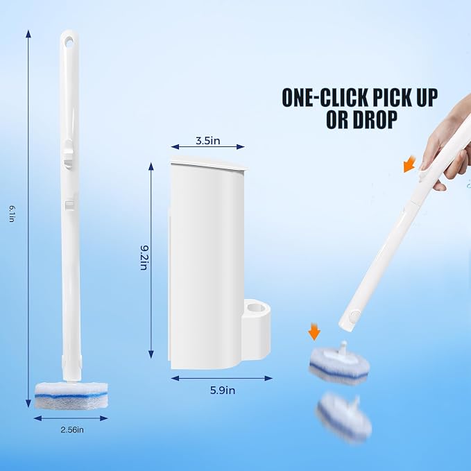 Disposable Toilet Brush with 70 Refills, Wall Mounted Toilet Bowl Cleaner Wand Kit and Holder, Bathroom Cleaning Supplies, Toilet Scrubber Disposable Heads, 1 Pack
