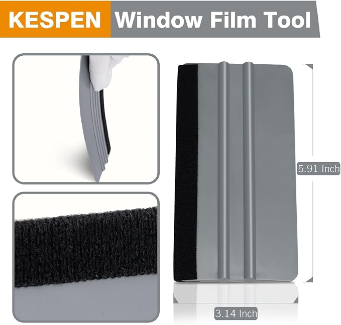 KESPEN Window Felt Squeegee, Vinyl Scraper for Window Privacy Film and Car Glass, Tint Squeegee Installation Tool Protection Scratches Film Soothing, 5.9 * 3.1 Inch, Grey