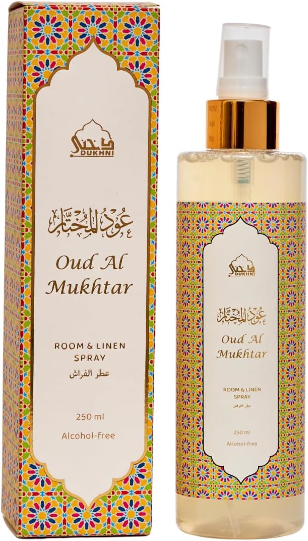 Oud Al Mukhtar Jasmine Spray by Dukhni | 250ml Arabic Air Freshener | Jasmine Air Freshener for Home, Prayer Mats, Bed, Linen, Sofa, Curtain, Living Room, Car | Room Freshener, Odour Eliminator