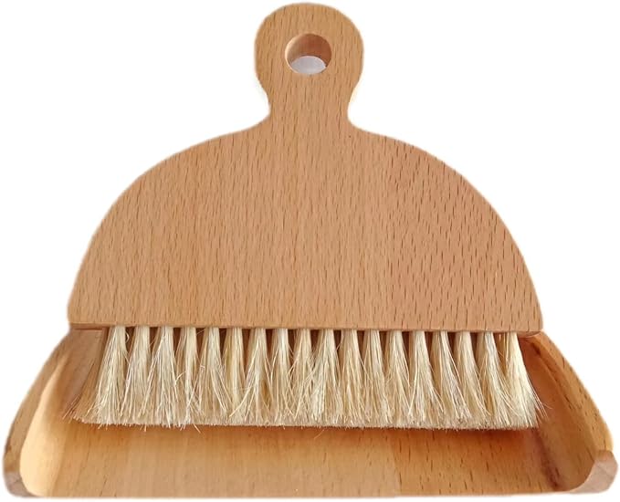 Wooden Dustpan and Brush Set Desktop Table Dustpan and Brush Set | Small Broom and Dustpan Set for Traveling, RVs, Campers Campsites, Dorm Rooms, Art Studio