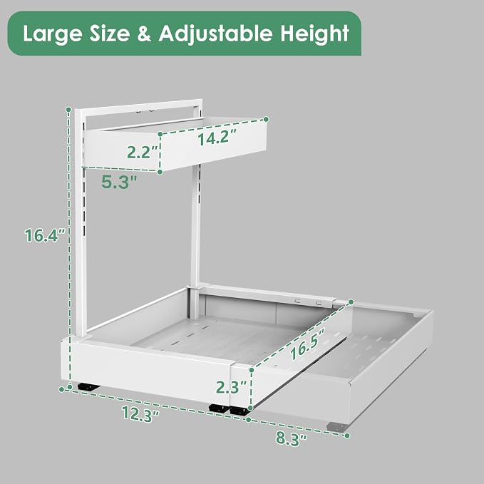 REALINN Expandable Under Sink Organizer with 6-Level Height Adjustment & Expandable Width, Pull-Out Cabinet Storage Rack with Quiet Sliding Rails for Kitchen, Bathroom, Laundry Room Cabinets, White