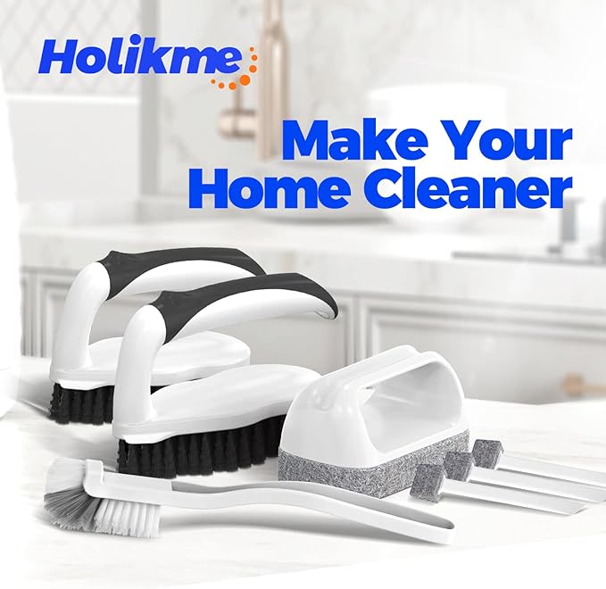 Holikme 7 Pack Cleaning Brush Scrub Brush Kitchen Brush for Floor,Black | Deep Cleaning Brush Set, Scrub Pads with Scraper Tip for Pool Walls, Bathroom, Grout, Floor, Bike, Tub, Shower