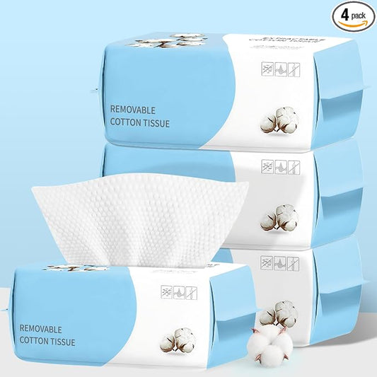 100 Count Disposable Face Towel, Biodegradable Facial Dry Wipes, Super Soft & Thick Face Cloth, Lint-Free Face Towelettes for Sensitive Skincare, Makeup Remover Dry Wipes, Facial Cleansing (4 Pack)