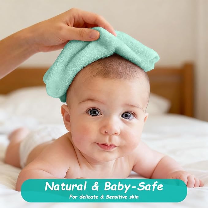 HOMEXCEL Baby Washcloths 12 Pack-Microfiber Coral Fleece Baby Bath Face Towel 7 x 9 Inch Extra Absorbent Soft Burp Cloth and Wash Cloths for Newborn-Infants and Toddlers,Green