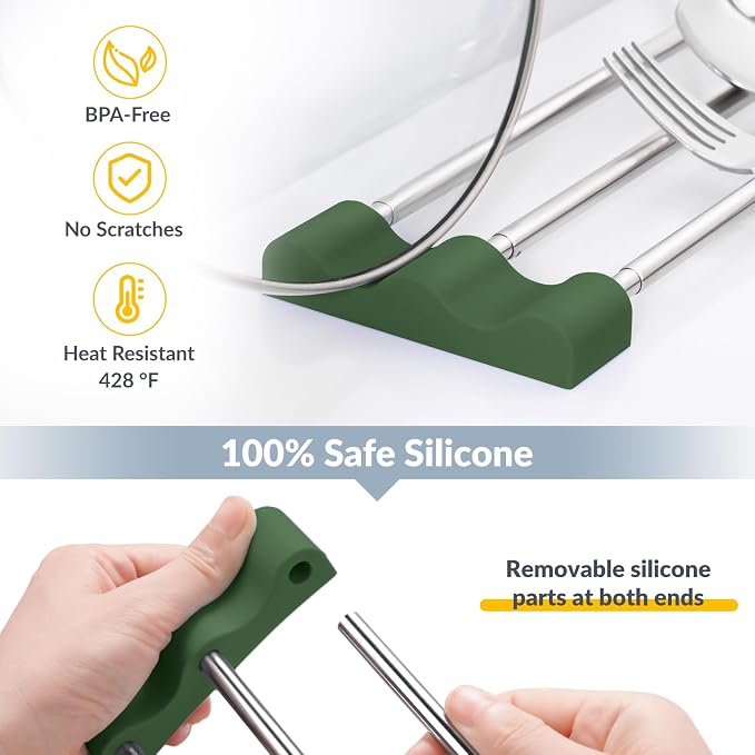 Tomorotec Adjustable Over-The-Sink Kitchen Rack for Dishcloths, Sponges, and Brushes - Heat-Resistant Stainless Steel with Slim, Expandable Design and Multifunctional Silicone Holder (Army Green)
