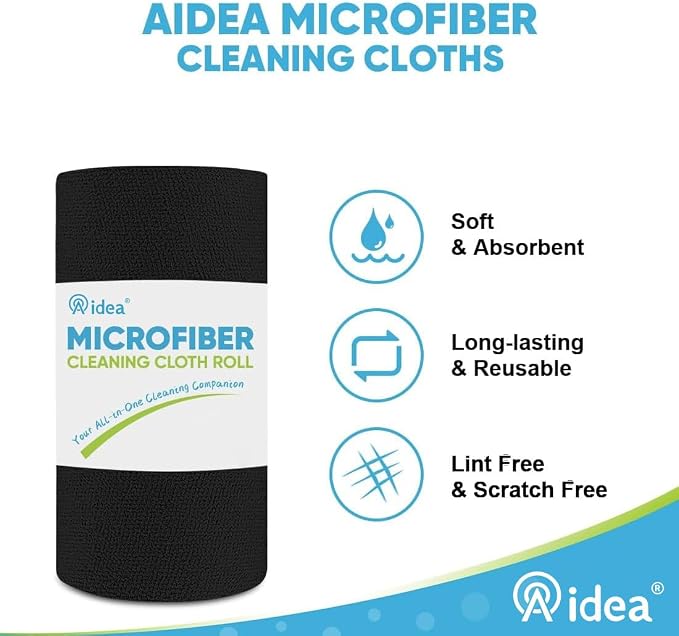 AIDEA Microfiber Cleaning Cloth 165 Sheets 3 Roll, Black Paper Towels 11×9" | Microfiber Towels for Cars, Reusable Shop Rags Washable, Cleaning Rags for Automotive, Mechanic, Workshops, Cleaning Supplies
