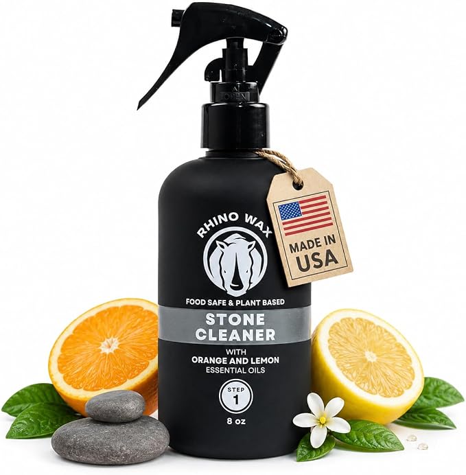 Rhino Wax Soapstone Spray Cleaner - Safely Clean Soap Stone, Slate, Granite, Quartz, Marble, Concrete - Food Safe - Natural Ingredients - Fresh Orange & Lemon Scent Neutralizes Odors - Made in USA