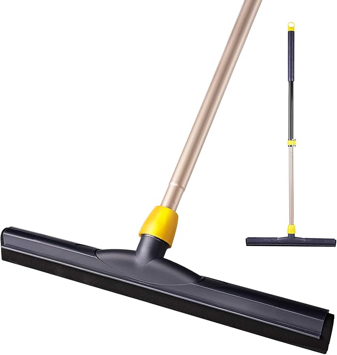 Yocada Floor Squeegee Scrubber Adjustable Telescopic Pole Heavy Duty 54.3" | Household Broom EVA Foam Blade for Garage Courtyard Shower Bathroom Floor Marble Glass Tile Water Foam Cleaning
