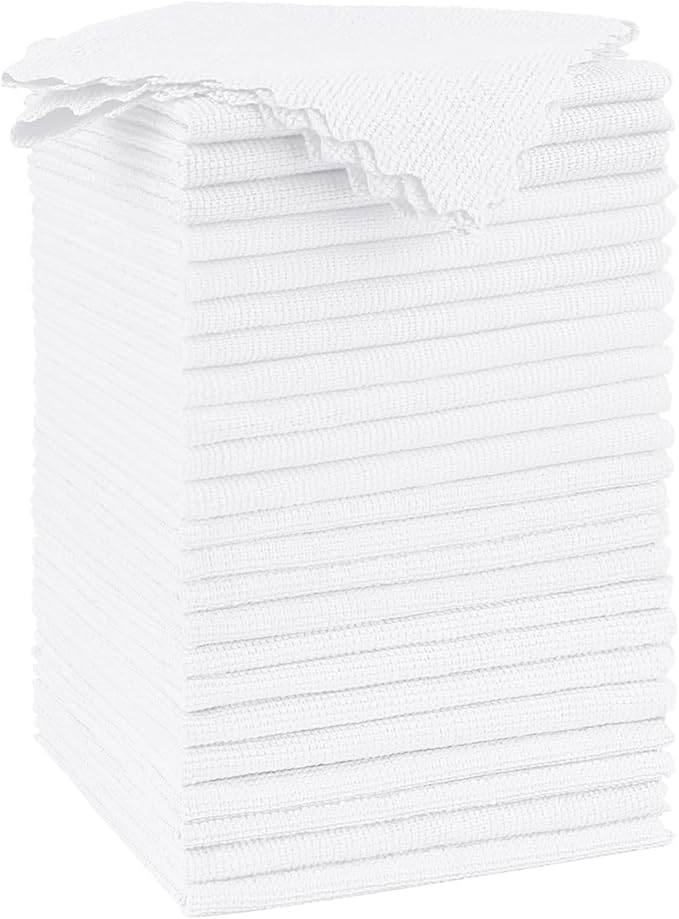 Orighty Microfiber Cleaning Cloth - 24 Pack, White Cleaning Rags 12x11 inch | Microfiber Towels for Cars, Highly Absorbent Household Cleaning Supplies, Reusable Lint Free Cloths for House, Kitchen
