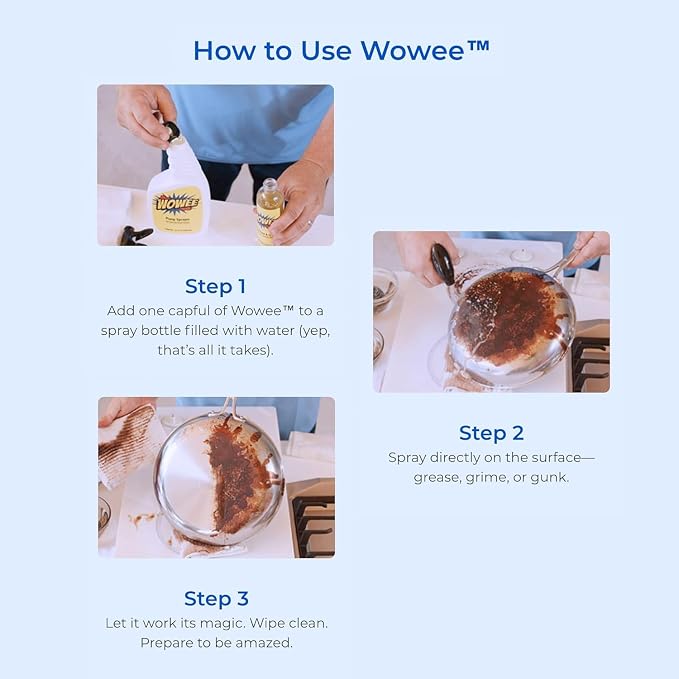 Wowee 8 fl oz Concentrated Heavy Duty Degreaser – All-Purpose Cleaner for Kitchen & Outdoor Use – Includes Empty Spray Bottle for Mixing – Powerful Grease & Grime Remover for Home, Garage, BBQ