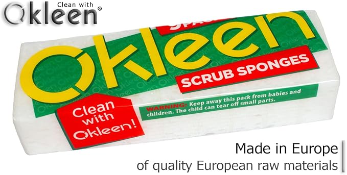 White Multi Use Scrub Sponges. Made in Europe. 9 Pack, 4.3x2.8x1.4 inches. Odorless Delicate Scrubber for Kitchen and Household Cleaning