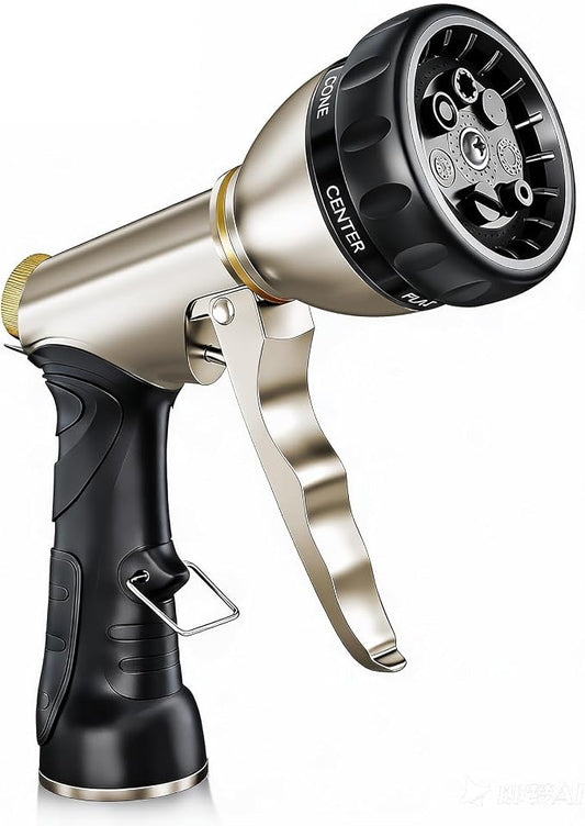 ARXIVE Metal Garden Hose Nozzle, Heavy Duty High Pressure Hand Sprayer | 7 Adjustable Patterns for Watering, Car Wash, Pet Rinse & Patio, Leak-Proof Rustproof Metal with Non-Slip Grip