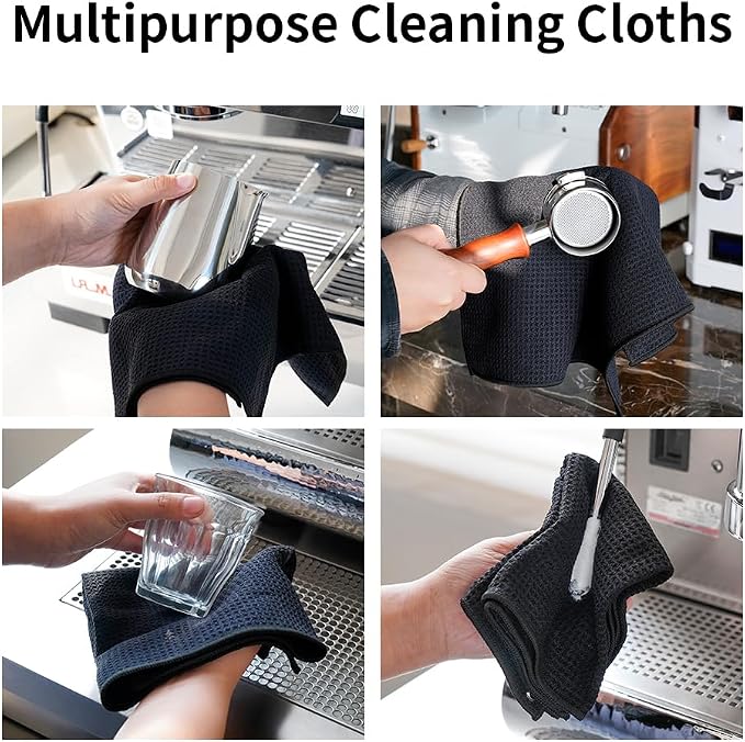 watchget Barista Towel 4 Pack Espresso Towel Espresso Machine Towel Barista Towels for Espresso Coffee Towels for Coffee Bar Espresso Microfiber Cloth Set Espresso Rag(12""x20""), Black