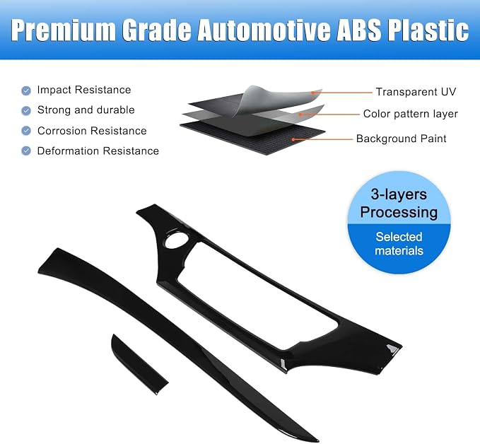 Center Console Dashboard Panel Strip Trim Compatible with Honda Pilot 2016-2022 Interior Decorative Cover Protector Accessories Anti Scratch ABS Material (Glossy Black)