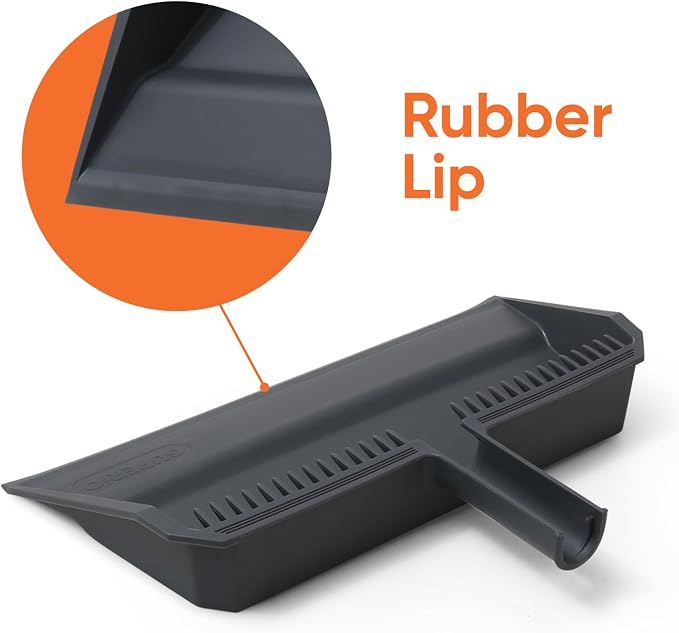 Superio Wide Plastic Dustpan with Comb - 16" Wide, Rubber Lip, Broom Handle Clip, Grey