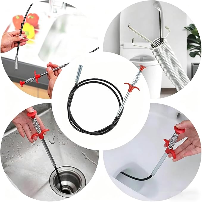 79 Inch Drain Snake Clog Remover Tool, 4-Claw Flexible Grabber for Hair in Toilet, Sink, Shower, Kitchen, Bath Tub & Sewer Drain Unclog (Black)