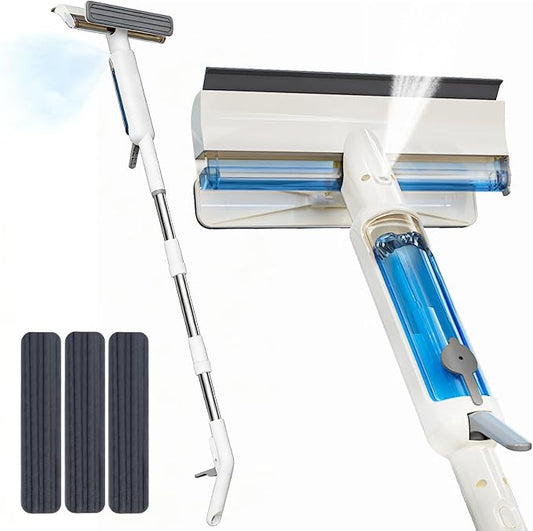 4-in-1 Window Squeegee with Extension Pole and Remote Control Spray, 74" Extendable Window Cleaner Tool, Window Cleaning Kit for Indoor Outdoor High Window, Car Glass & Shower Door