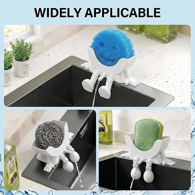 Creative Drainage Sponge Holder: Traceless Glue, 3D Printed Funny Kitchen Sink Holder, Keeps Sponge Dry – for Scrub Daddy (1, White)
