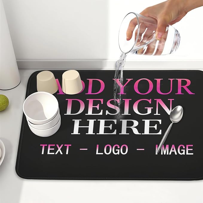 Custom Personalized Dish Drying Mat 18x24 Inch Customized Drying Mats with Picture Text for Kitchen Counter Custom Image Microfiber Absorbent Dishes Pad for Travel Festivals Family Memories Home Decor
