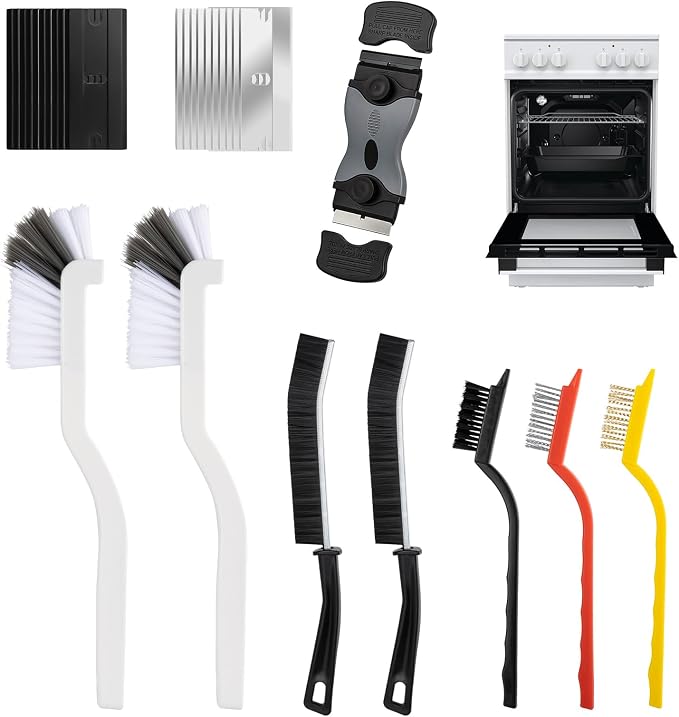 Oven Cleaner Brush Set with Oven Scraper for Cleaning, Heavy Duty Wire Brush Set for Oven, Stove, BBQ Grill & Range Hood, Kitchen Cleaning Kits Tools for Removes Tough Grease & Rust