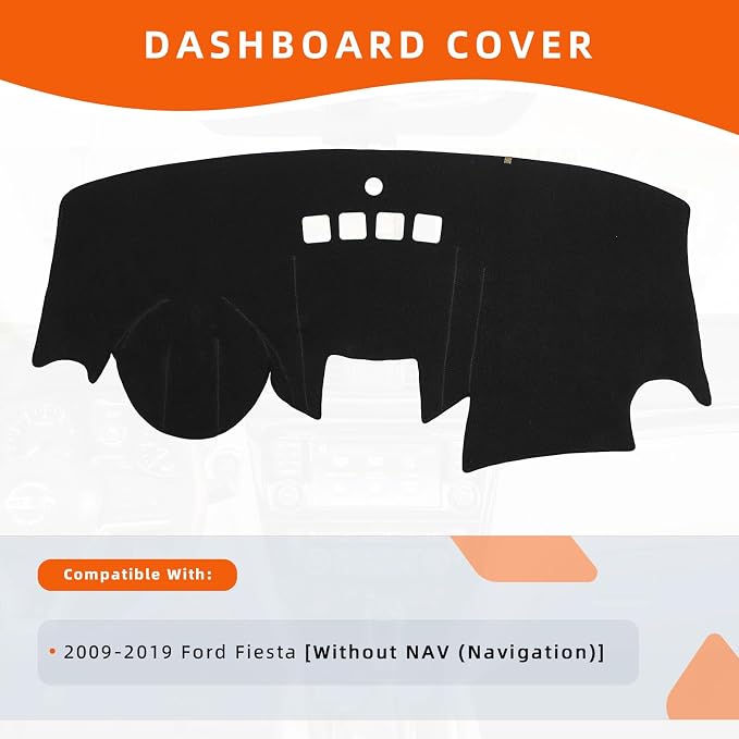 Dashboard Cover Dash Mat Fit for Fo-rd Fiesta 2019-2009 (Without (NAV) Navigation Models),Car Dash Board Mat Anti-Glare Carpet,Non-Slip Pad Sunshield Protector (Black)