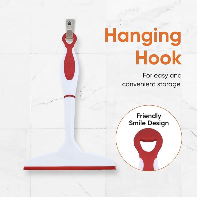 Superio Rubber Squeegee, 2 Pack, Streak Free All Purpose Window Squeegee, Comfort Grip Handle and Hanging Hook (Grey- Red, 6 Inch- 2 Pack)
