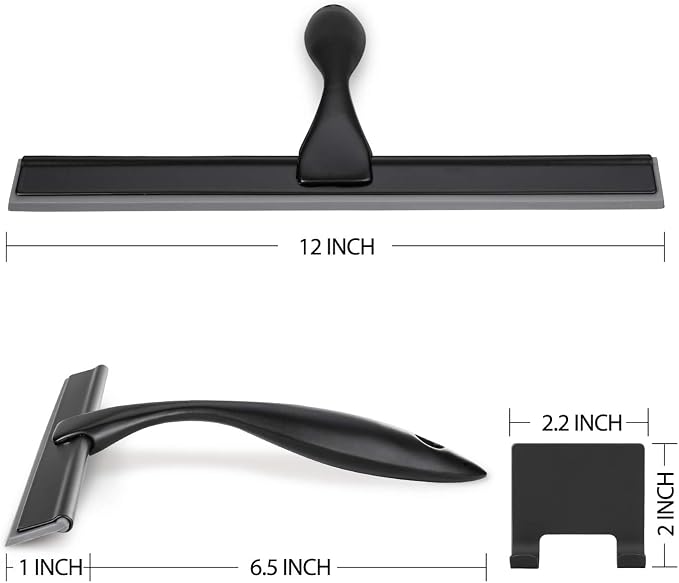 HIWARE All-Purpose Shower Squeegee for Shower Doors, Bathroom, Window and Car Glass - Black, Stainless Steel, 12 Inches