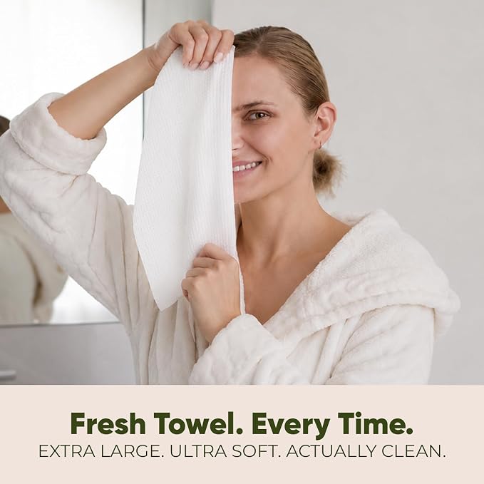 EcoFox Clean Face Towels XL | Disposable Facial Washcloths, Ultra-Absorbent, Hypoallergenic & Soft Towelettes | Dual-Textured, Lint-Free Makeup Remover Dry Wipes, 10x12 Inch | PETA-Approved (60 Pack)
