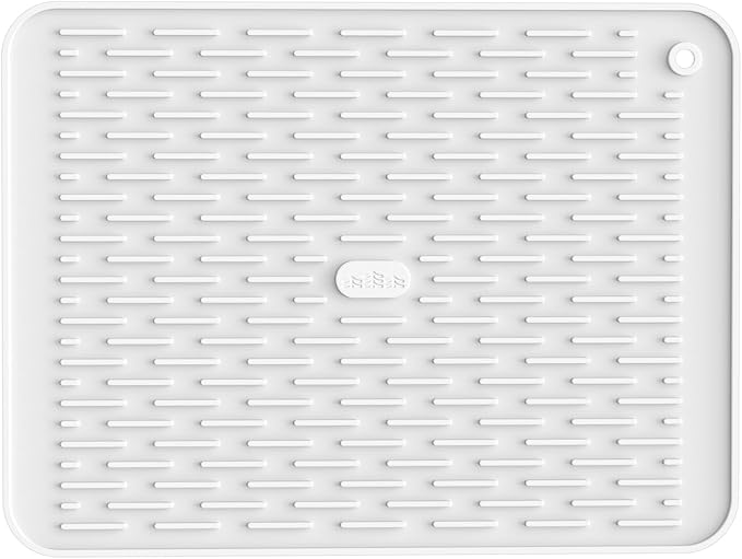 ME.FAN Silicone Dish Drying Mat for Kitchen Counter, Dish Drying Pad for Sink, Refrigerator or Drawer, Countertop Protection Pad M - 16''×12'' - White