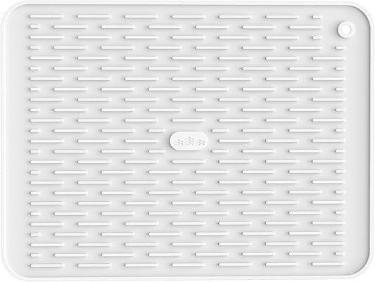 ME.FAN Silicone Dish Drying Mat for Kitchen Counter, Dish Drying Pad for Sink, Refrigerator or Drawer, Countertop Protection Pad M - 16''×12'' - White